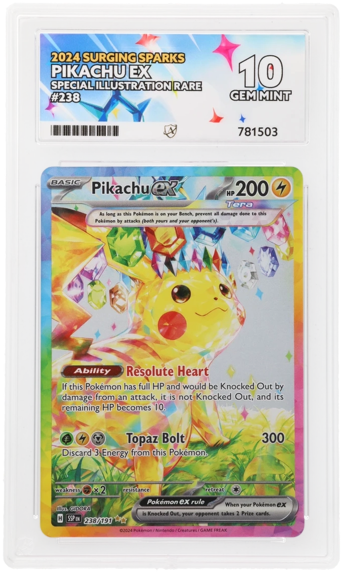 pokemon surging sparks rarest card Pokemon TCG Surging Sparks Pikachu ex 238/191 Special Illustration Rare ACE 10
