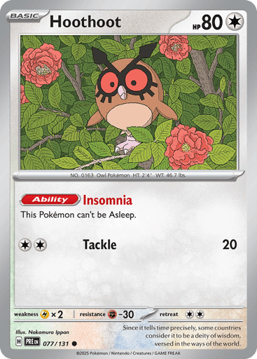 Hoothoot – Common Master Ball Reverse Holo – 077/131 – Prismatic Evolutions