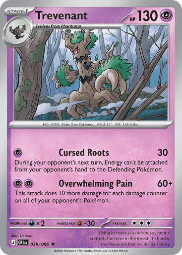 Trevenant – Rare Reverse Holo – 039/086 – Chaos Rising