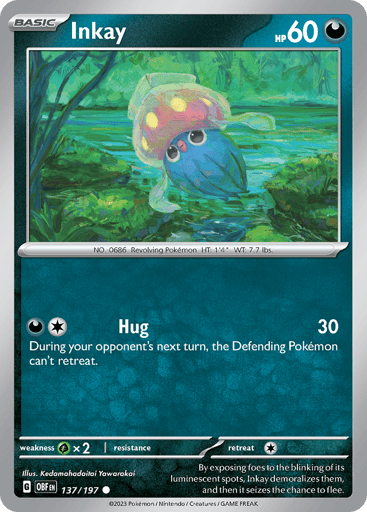 Inkay – Common Reverse Holo – 137/197 – Obsidian Flames