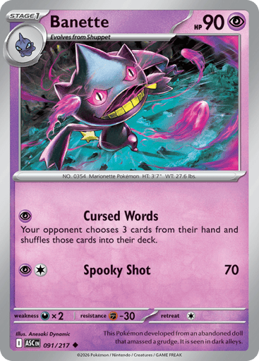 Banette – Uncommon Reverse Holo – 091/217 – Ascended Heroes