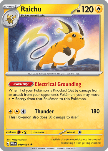 Raichu – Rare Reverse Holo – 019/091 – Paldean Fates