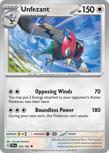 Unfezant – Uncommon Reverse Holo – 135/162 – Temporal Forces