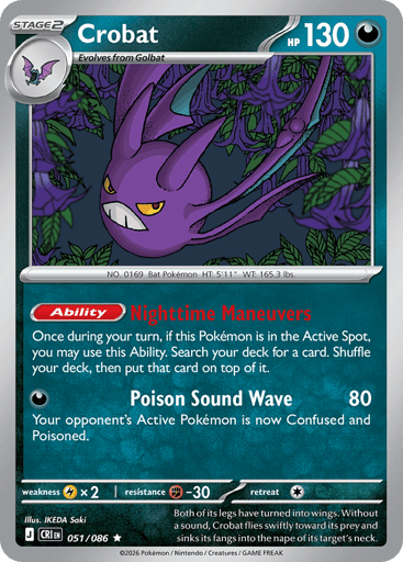 Crobat – Rare Reverse Holo – 051/086 – Chaos Rising