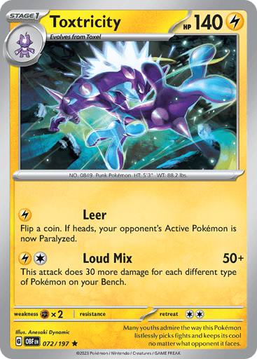 Toxtricity – Rare Reverse Holo – 072/197 – Obsidian Flames