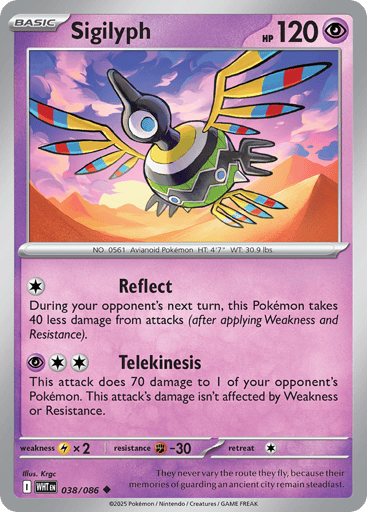 Sigilyph – Uncommon Poké Ball Reverse Holo – 038/086 – White Flare