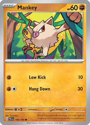Mankey – Common Reverse Holo – 106/193 – Paldea Evolved