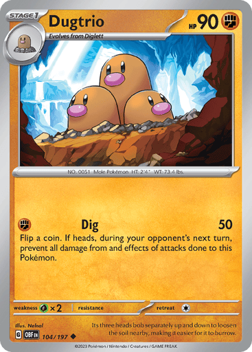Dugtrio – Uncommon Reverse Holo – 104/197 – Obsidian Flames