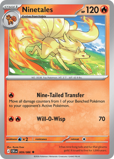 Ninetales – Uncommon Reverse Holo – 009/086 – Chaos Rising