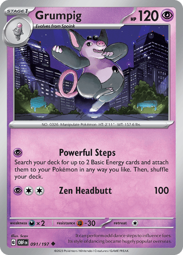 Grumpig – Uncommon Reverse Holo – 091/197 – Obsidian Flames