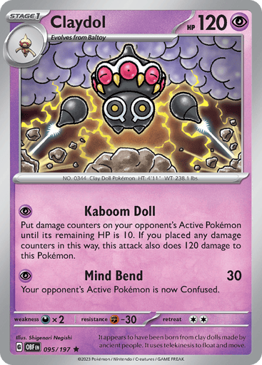 Claydol – Rare Reverse Holo – 095/197 – Obsidian Flames