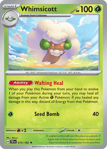 Whimsicott – Rare Reverse Holo – 015/162 – Temporal Forces
