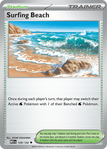 Surfing Beach – Uncommon Reverse Holo – 129/132 – Mega Evolution