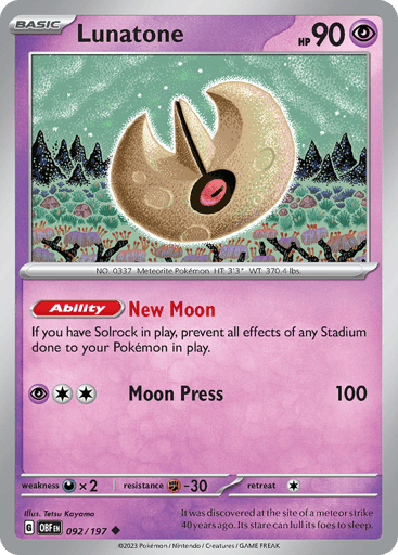 Lunatone – Uncommon Reverse Holo – 092/197 – Obsidian Flames