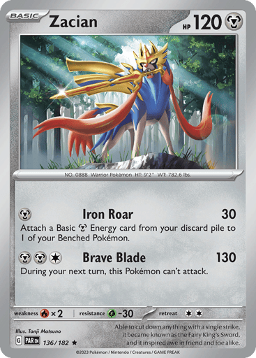 Zacian – Rare Reverse Holo – 136/182 – Paradox Rift