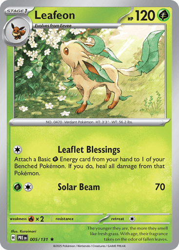 Leafeon – Rare Master Ball Reverse Holo – 005/131 – Prismatic Evolutions