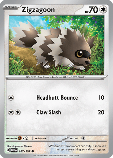 Zigzagoon – Common – 167/197 – Obsidian Flames