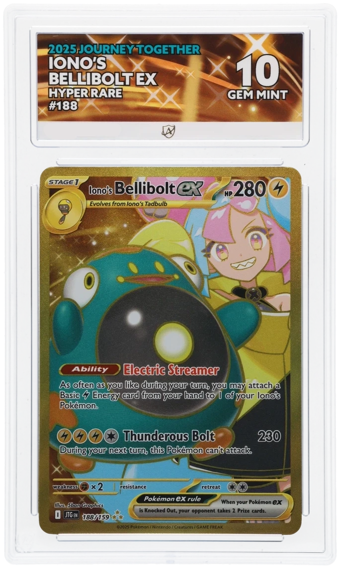 Pokémon Iono's Bellibolt ex Hyper Rare 188/159 – Journey Together – ACE 10 Graded Card