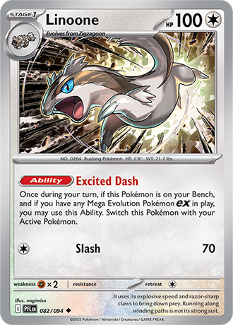Pokémon – Linoone – Uncommon – 082/094 – Phantasmal Flames – Raw