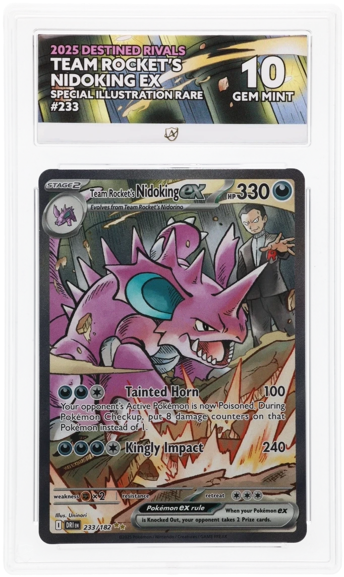 Pokémon Team Rocket's Nidoking ex Special Illustration Rare 233/182 – Destined Rivals – ACE 10 Graded Card