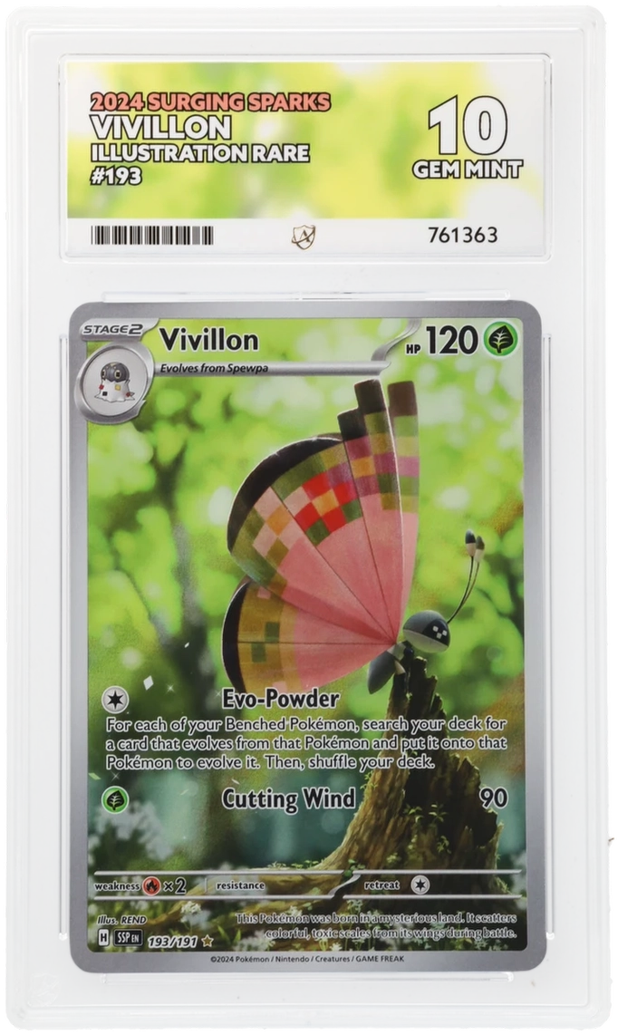pokemon card vivillon TCG Surging Sparks 193/191 Illustration Rare ACE 10 Surging Sparks Singles Iono #350 Prices | Background Color + Card Orientation:White / Horizontal M5