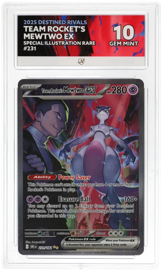 Pokémon Team Rocket's Mewtwo ex Special Illustration Rare 231/182 – Destined Rivals – ACE 10 Graded Card