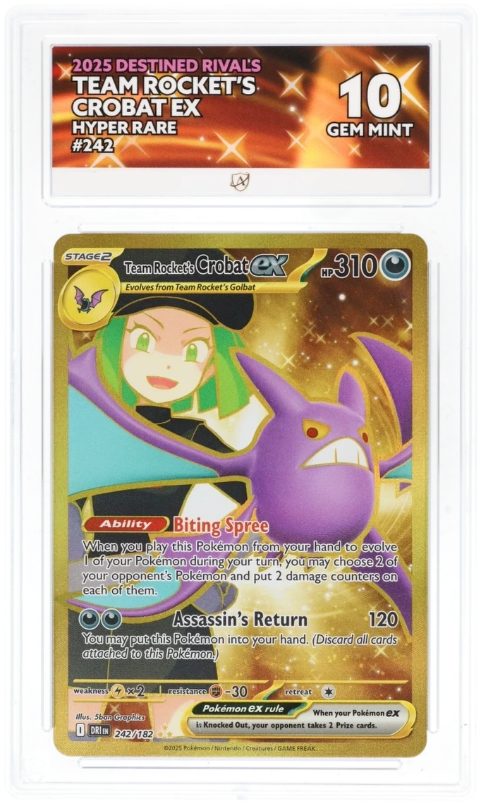 Pokémon Team Rocket's Crobat ex Hyper Rare 242/182 – Destined Rivals – ACE 10 Graded Card