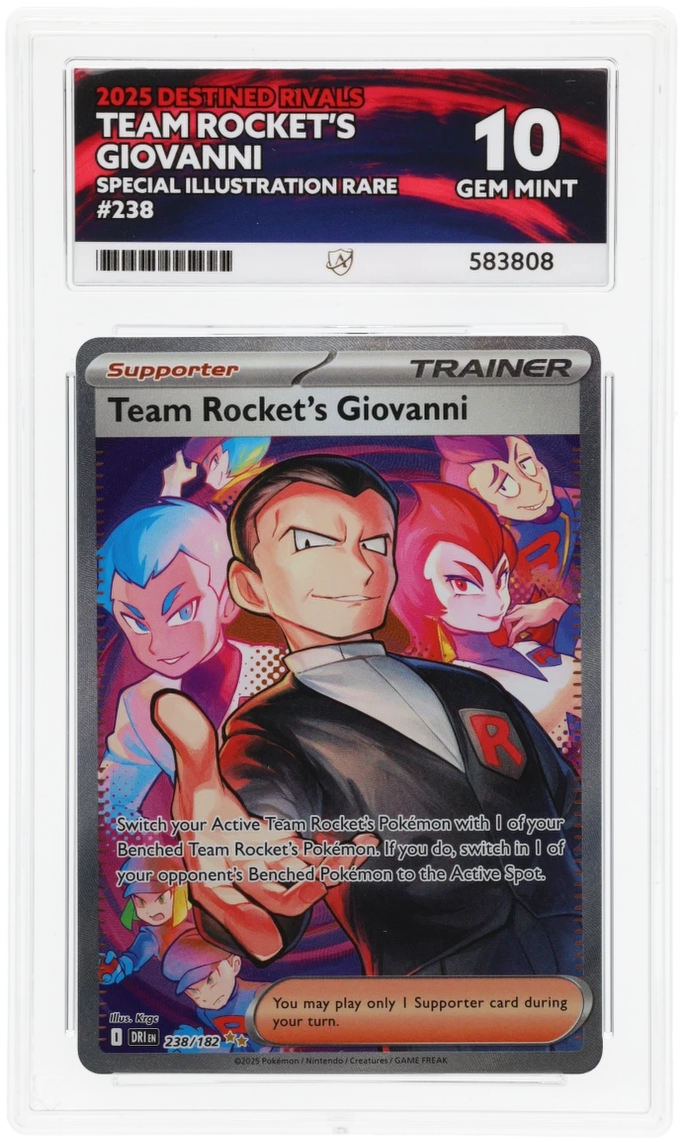 Pokémon Team Rocket's Giovanni Special Illustration Rare 238/182 – Destined Rivals – ACE 10 Graded Card