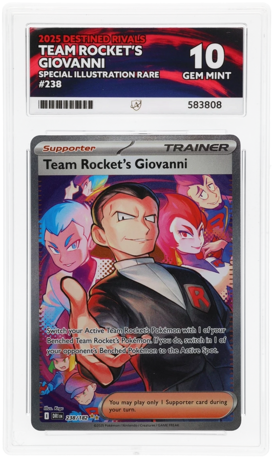 Pokémon Team Rocket's Giovanni Special Illustration Rare 238/182 – Destined Rivals – ACE 10 Graded Card