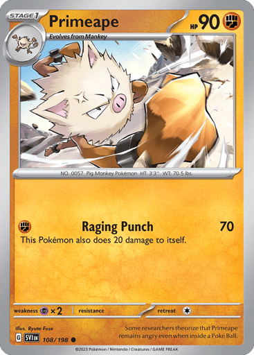 Primeape – Common Reverse Holo – 108/198 – Scarlet & Violet