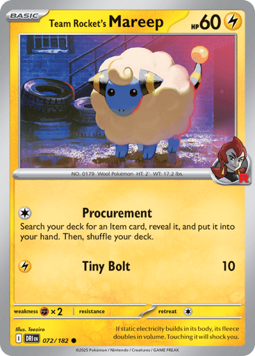 Team Rocket’s Mareep – Common Reverse Holo – 072/182 – Destined Rivals
