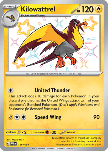 Kilowattrel – Shiny Rare – 146/091 – Paldean Fates