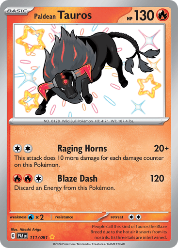 Paldean Tauros – Shiny Rare – 111/091 – Paldean Fates
