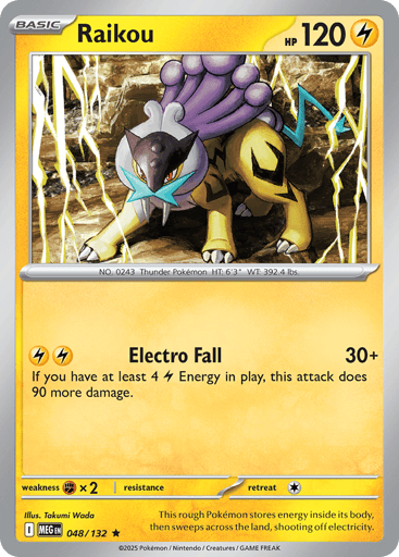 Raikou – Rare Reverse Holo – 048/132 – Mega Evolution