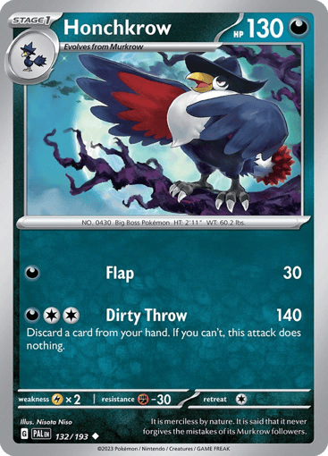 Honchkrow – Uncommon Reverse Holo – 132/193 – Paldea Evolved