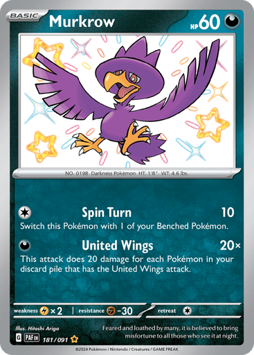 Murkrow – Shiny Rare – 181/091 – Paldean Fates