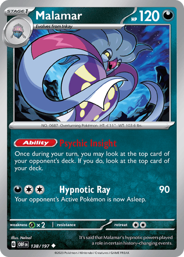 Malamar – Uncommon Reverse Holo – 138/197 – Obsidian Flames