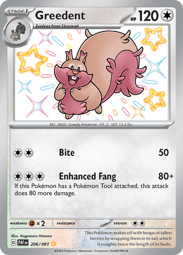 Greedent – Shiny Rare – 206/091 – Paldean Fates