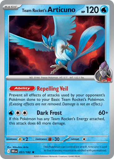 Team Rocket’s Articuno – Rare Reverse Holo – 051/182 – Destined Rivals