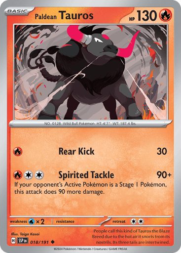 Paldean Tauros – Uncommon Reverse Holo – 018/191 – Surging Sparks