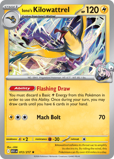 Iono’s Kilowattrel – Rare Reverse Holo – 072/217 – Ascended Heroes