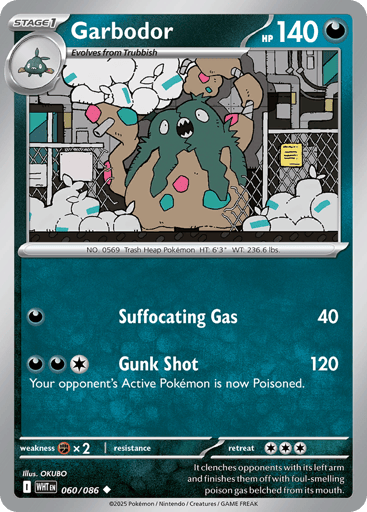 Garbodor – Uncommon Master Ball Reverse Holo – 060/086 – White Flare