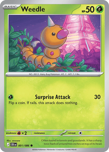 Weedle – Common Reverse Holo – 001/086 – Chaos Rising