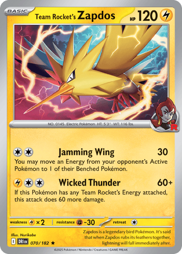 Team Rocket’s Zapdos – Rare Holo – 070/182 – Destined Rivals