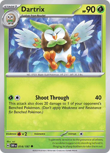 Dartrix – Uncommon Reverse Holo – 014/197 – Obsidian Flames