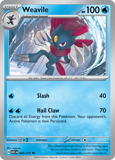Weavile – Uncommon Reverse Holo – 045/217 – Ascended Heroes