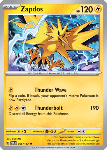 Zapdos – Rare Reverse Holo – 065/167 – Twilight Masquerade