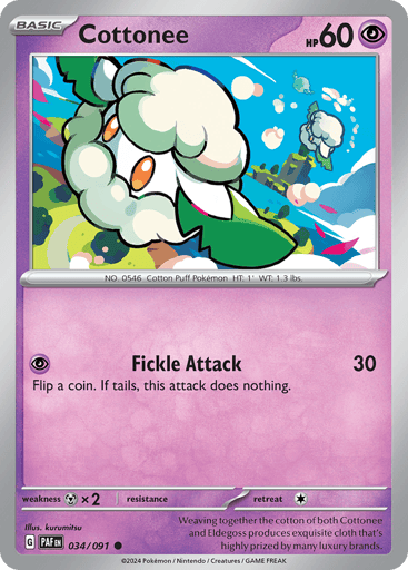Cottonee – Common Reverse Holo – 034/091 – Paldean Fates