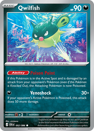 Qwilfish – Common Reverse Holo – 052/086 – Chaos Rising