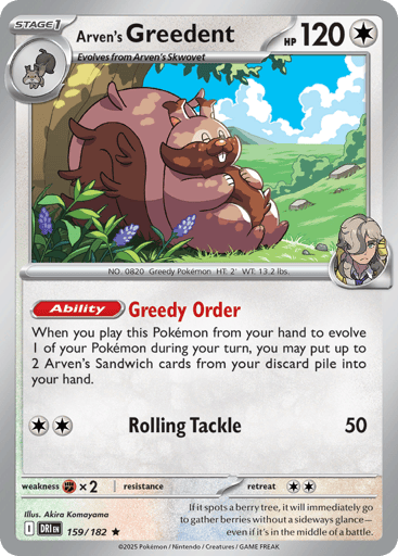 Arven’s Greedent – Rare Reverse Holo – 159/182 – Destined Rivals